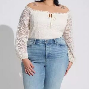 Torrid Lace Top Blouse 3X Ivory Lace Off Shoulder 3/4 Sleeve Fairy Coquette Glam